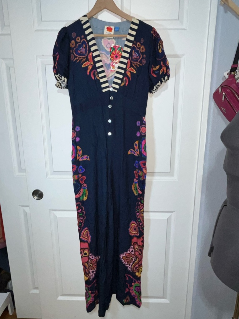 FARM Rio Navy Maxi Jumpsuit with Multicolor Floral Motif